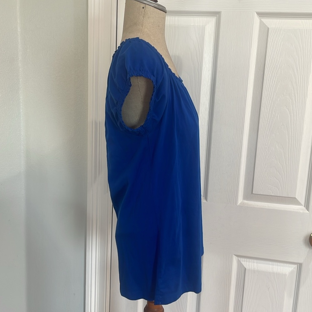 For the Republic top cap sleeves 100% Pima cotton ruffle trim blue womens size M - Picture 3 of 11